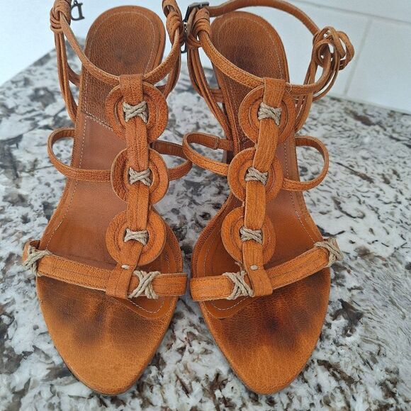 Christian Dior brown leather leel sandals size 36 - Picture 1 of 10